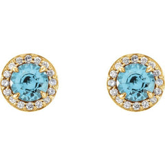 14K Yellow 5 mm Natural Blue Zircon & 1/8 CTW Natural Diamond Earrings