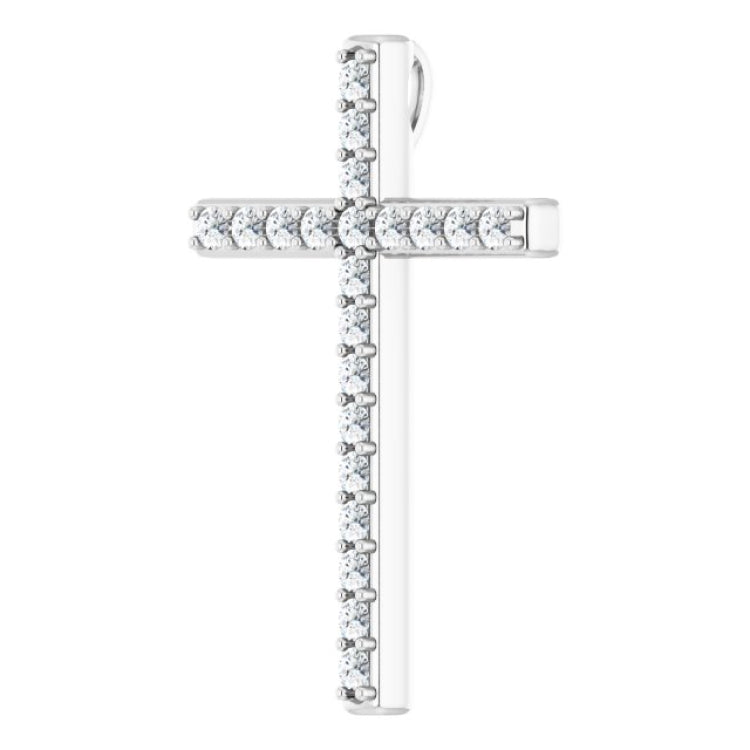 14K White 5/8 CTW Natural Diamond Cross Pendant