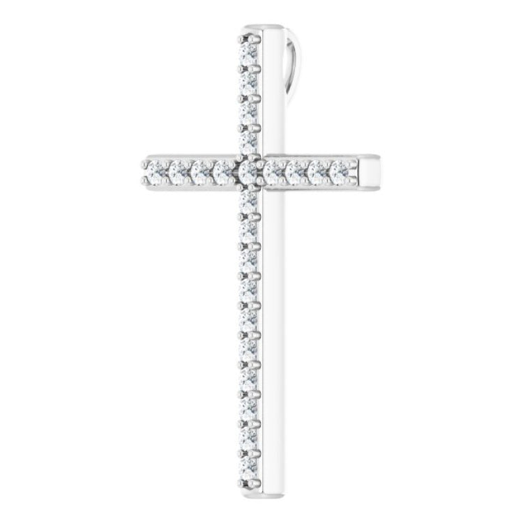 14K White 1/3 CTW Natural Diamond Cross Pendant