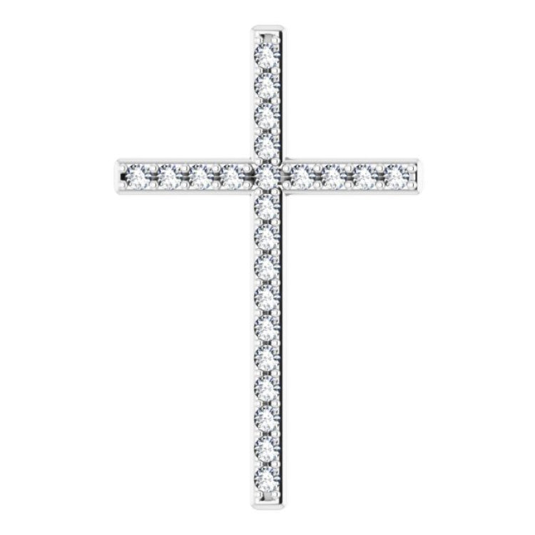 14K White 3/8 CTW Natural Diamond Cross Pendant