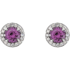 14K White 3.5 mm Natural Amethyst & 1/8 CTW Natural Diamond Earrings