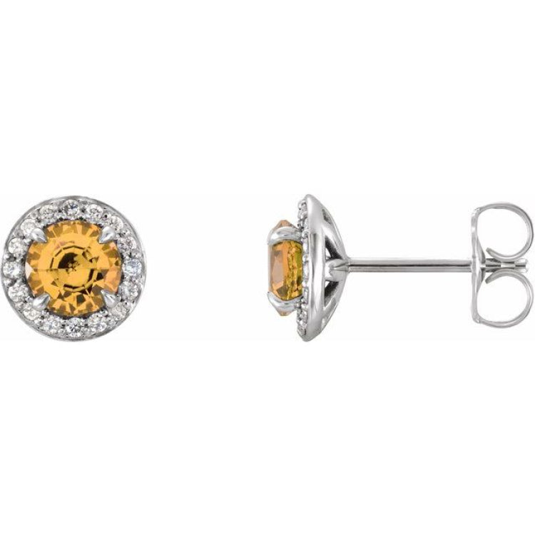 14K White 3.5 mm Natural Citrine & 1/8 CTW Natural Diamond Earrings