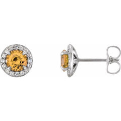 14K White 3.5 mm Natural Citrine & 1/8 CTW Natural Diamond Earrings