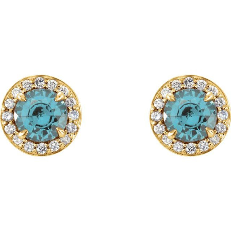 14K Yellow 3.5 mm Natural Aquamarine & 1/8 CTW Natural Diamond Earrings