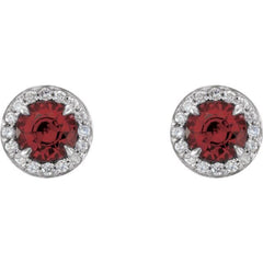 14K White 4 mm Natural Mozambique Garnet & 1/10 CTW Natural Diamond Earrings