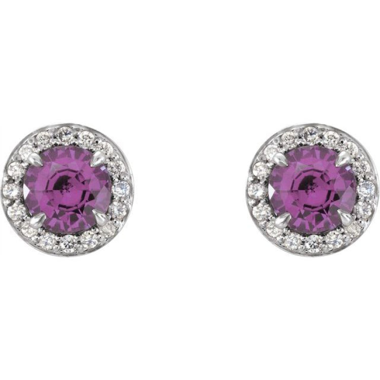 14K White 4.5 mm Natural Amethyst & 1/6 CTW Natural Diamond Earrings