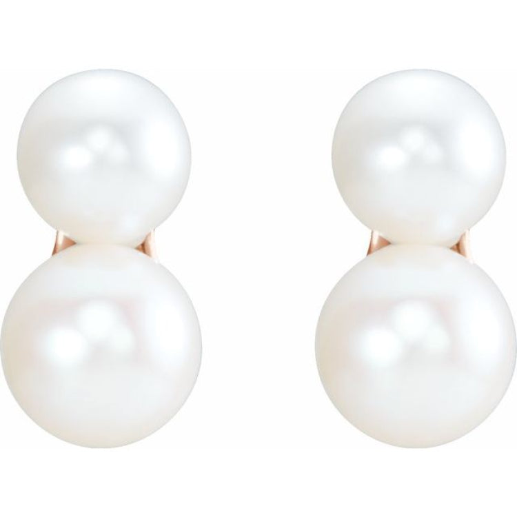14K Rose Cultured White Freshwater Pearl Ear Climbers