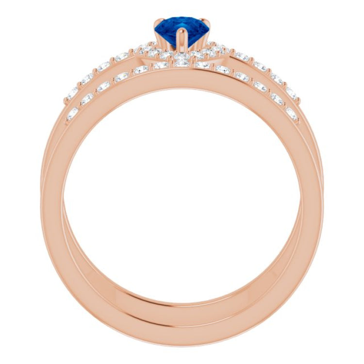14K Rose Natural Blue Sapphire & 1/3 CTW Natural Diamond Ring