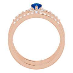 14K Rose Lab-Grown Blue Sapphire & 1/3 CTW Natural Diamond Ring