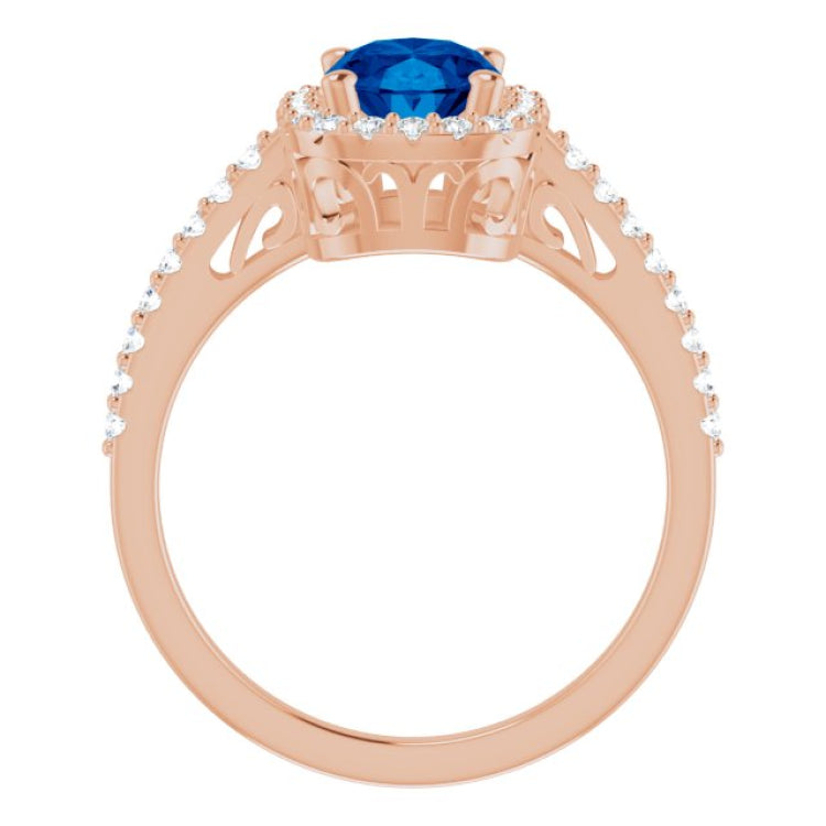 14K Rose Lab-Grown Blue Sapphire & 1/3 CTW Natural Diamond Ring