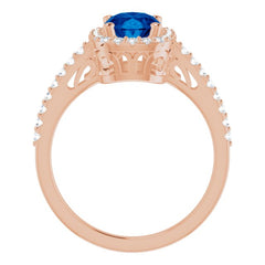14K Rose Lab-Grown Blue Sapphire & 1/3 CTW Natural Diamond Ring