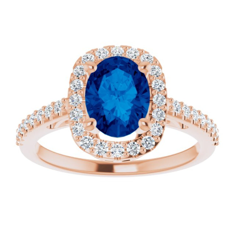 14K Rose Lab-Grown Blue Sapphire & 1/3 CTW Natural Diamond Ring