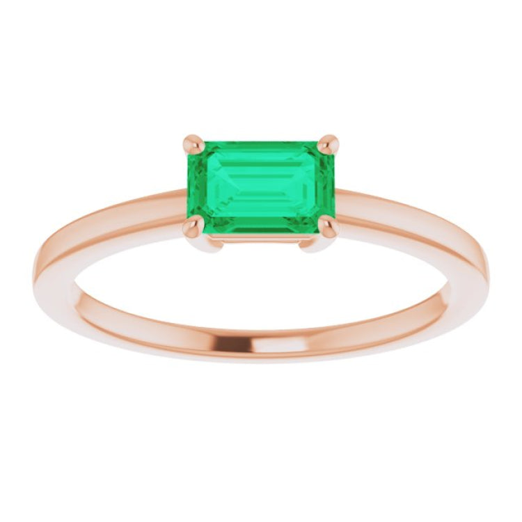 14K Rose Lab-Grown Emerald Ring