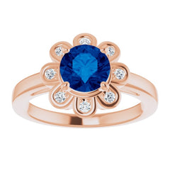 14K Rose Lab-Grown Blue Sapphire & 1/8 CTW Natural Diamond Ring