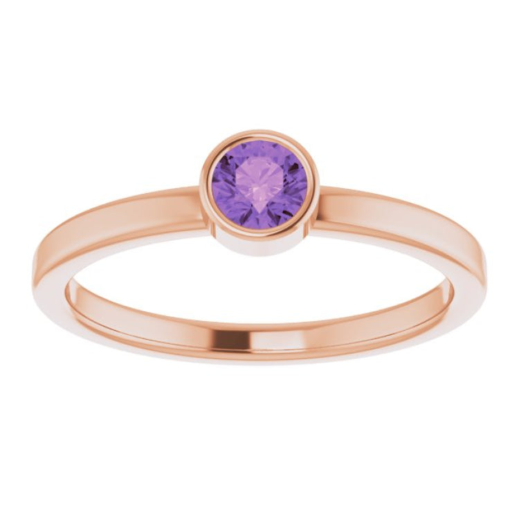 14K Rose 4 mm Natural Amethyst Ring