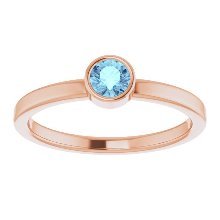 14K Rose 4 mm Natural Aquamarine Ring