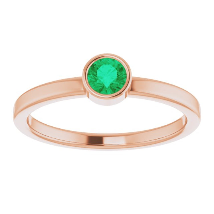 14K Rose 4 mm Lab-Grown Emerald Ring