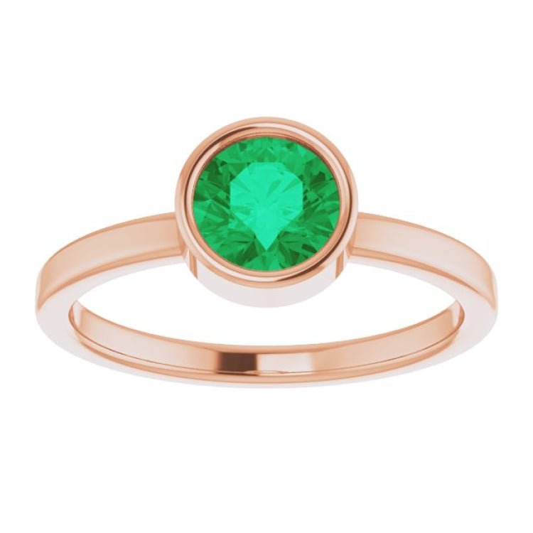 14K Rose 6 mm Natural Emerald Ring