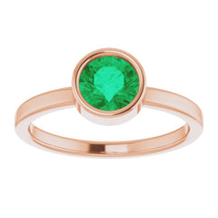 14K Rose 6 mm Natural Emerald Ring