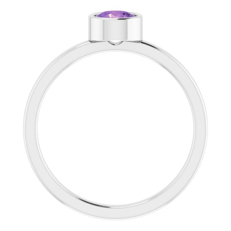 14K White 5 mm Natural Amethyst Ring