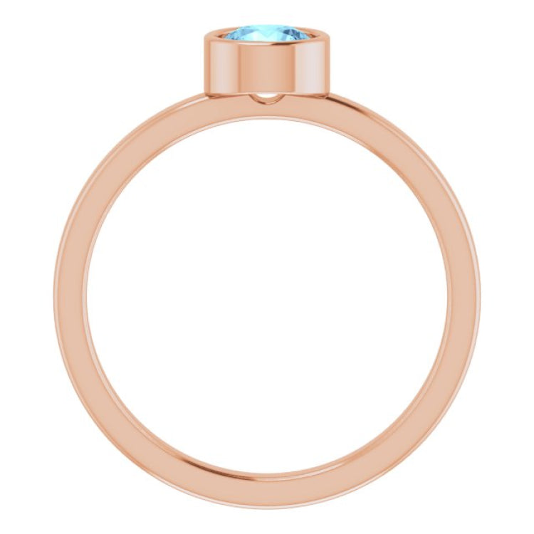 14K Rose 5 mm Natural Aquamarine Ring