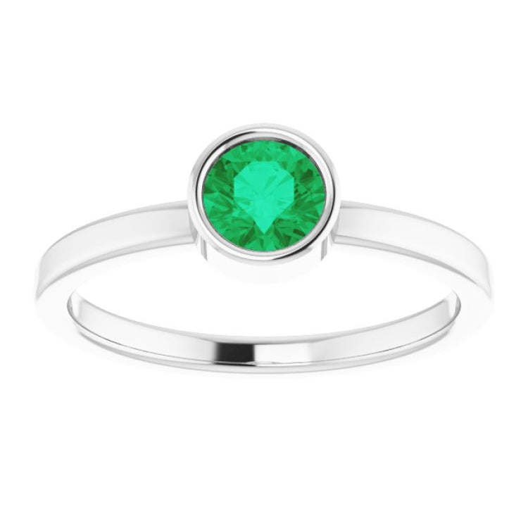 14K White 5 mm Lab-Grown Emerald Ring