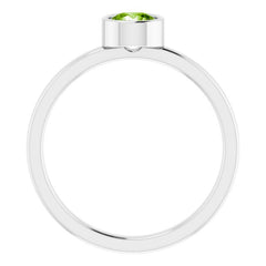 14K White 5 mm Natural Peridot Ring