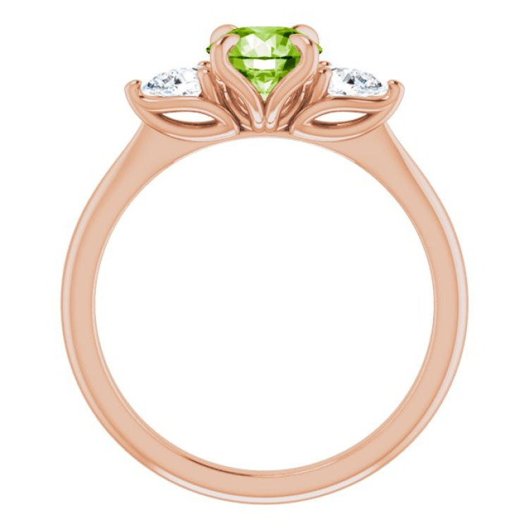 14K Rose Natural Peridot & 1/4 CTW Natural Diamond Ring
