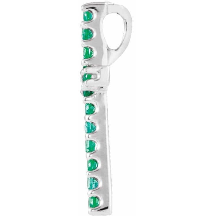 14K White Natural Emerald Petite Cross Pendant
