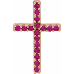 14K Rose Natural Ruby Petite Cross Pendant