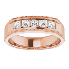 14K Rose 5/8 CTW Natural Diamond Milgrain Band