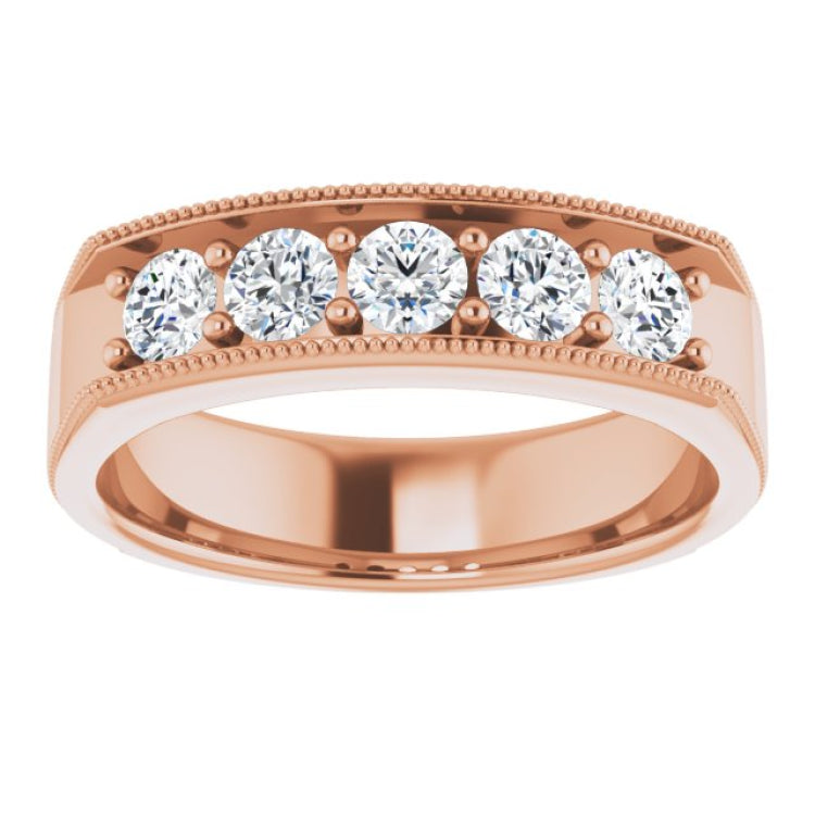 14K Rose 1 CTW Natural Diamond Milgrain Band
