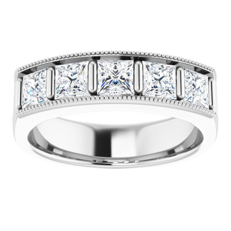 14K White 1 9/10 CTW Natural Diamond Milgrain Band