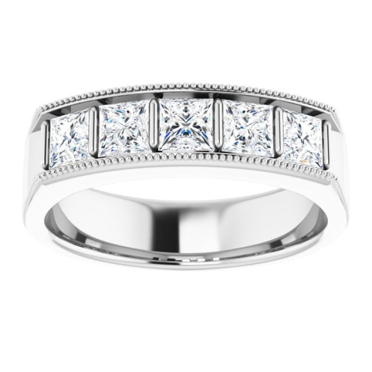 14K White 1 3/8 CTW Natural Diamond Milgrain Band