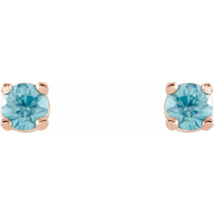 14K Rose 2.5 mm Natural Blue Zircon Stud Earrings
