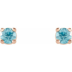 14K Rose 2.5 mm Natural Blue Zircon Stud Earrings