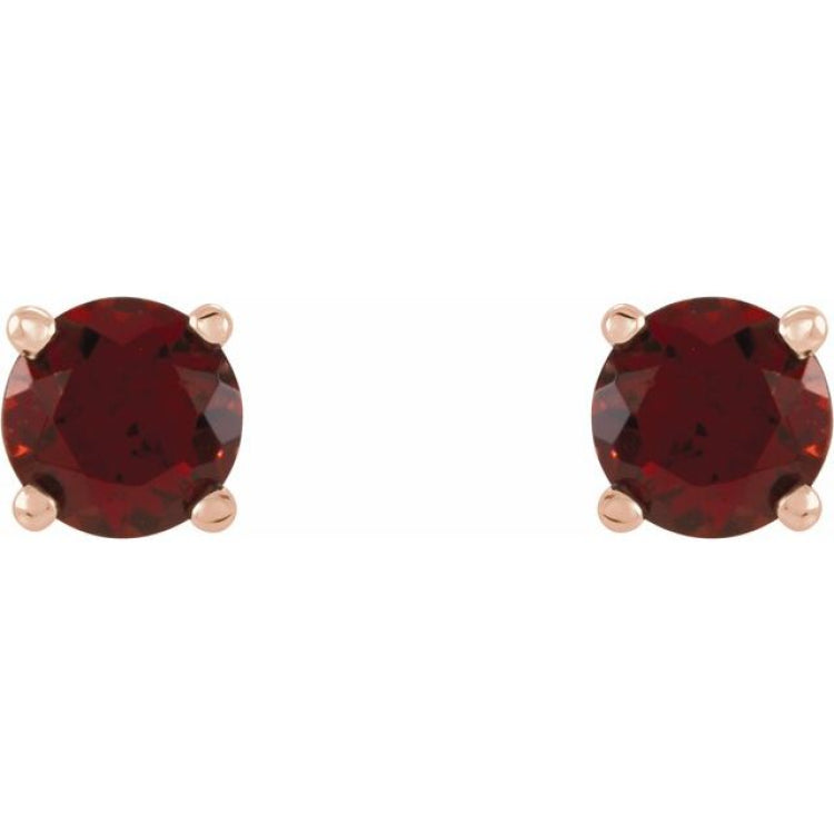 14K Rose 4 mm Natural Mozambique Garnet Stud Earrings