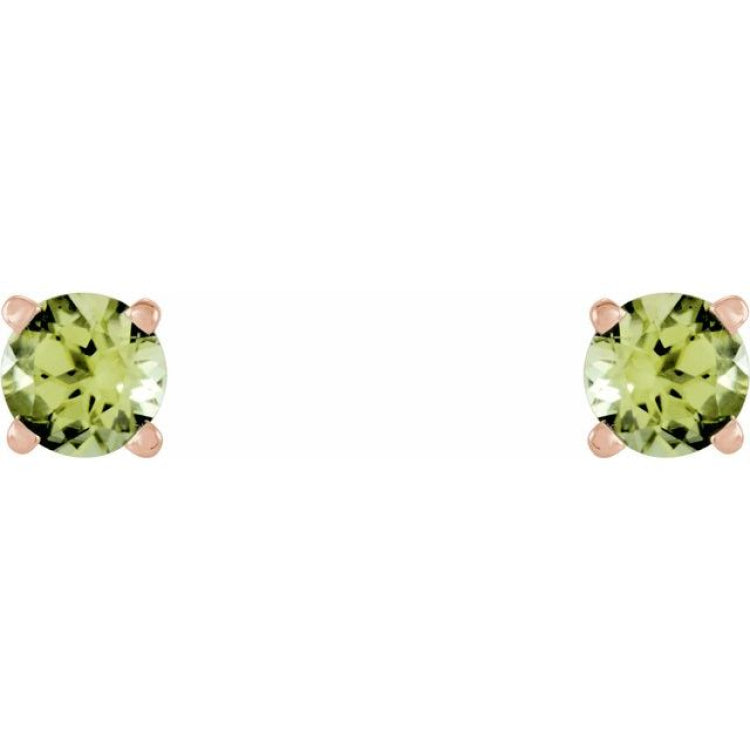 14K Rose 4 mm Natural Peridot Stud Earrings