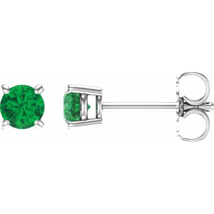 14K White 2.5 mm Lab-Grown Emerald Stud Earrings