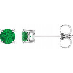 14K White 2.5 mm Lab-Grown Emerald Stud Earrings