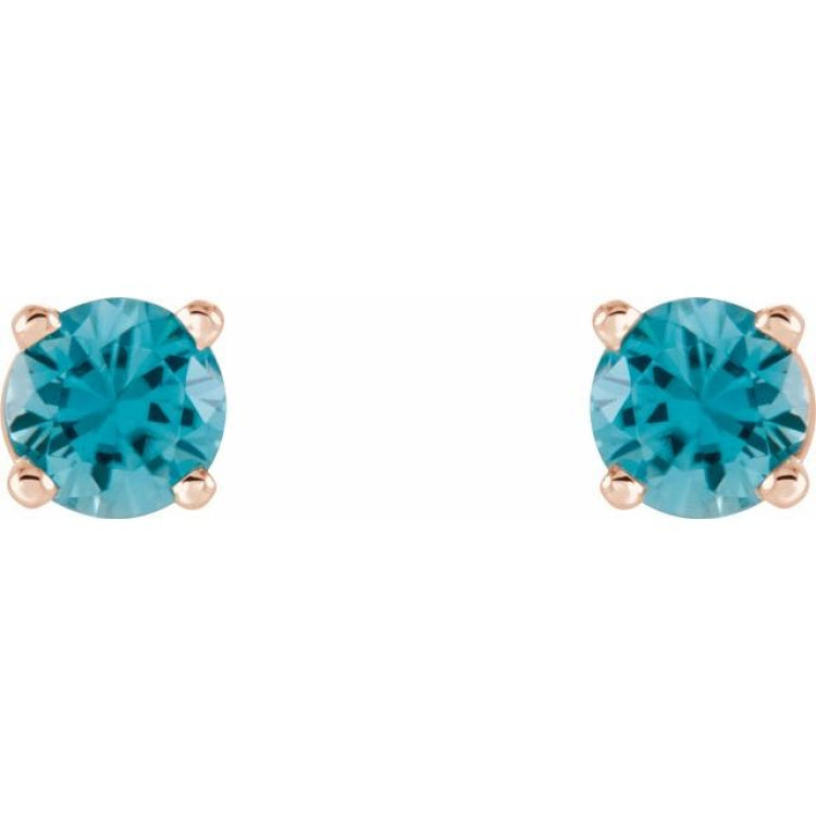 14K Rose 4 mm Natural Blue Zircon Stud Earrings
