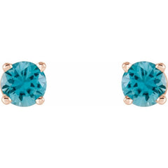 14K Rose 4 mm Natural Blue Zircon Stud Earrings