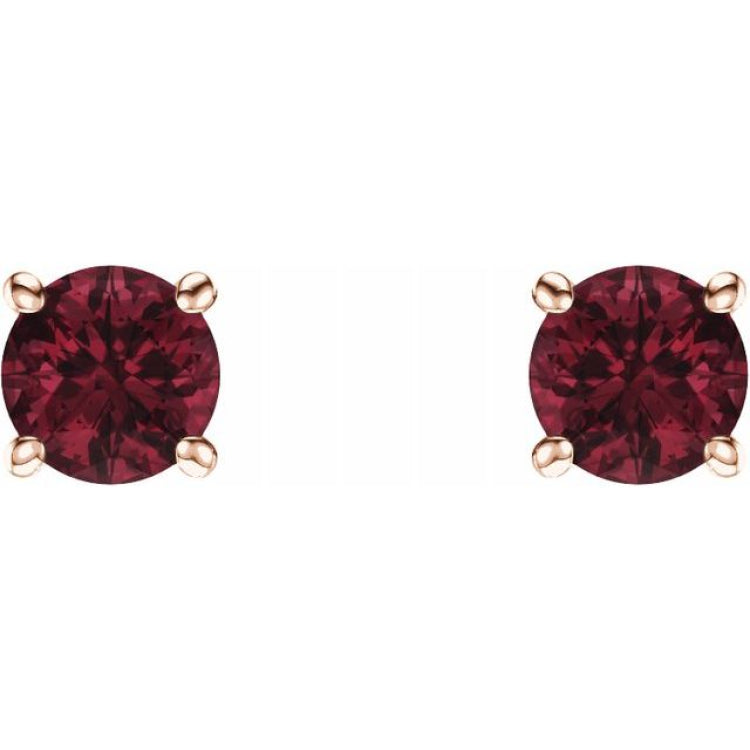 14K Rose 5 mm Natural Mozambique Garnet Stud Earrings