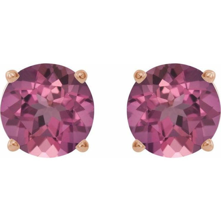 14K Rose 5 mm Natural Pink Tourmaline Stud Earrings