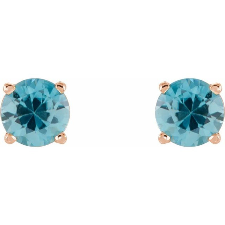 14K Rose 5 mm Natural Blue Zircon Stud Earrings
