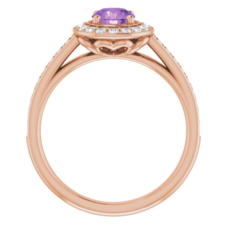 14K Rose Natural Amethyst & 1/3 CTW Natural Diamond Ring