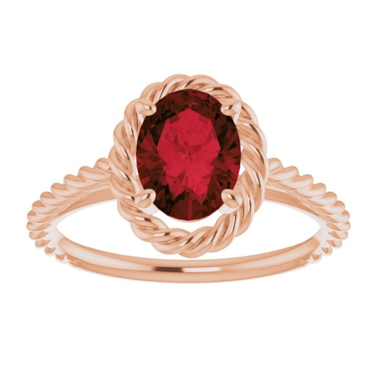 14K Rose Natural Mozambique Garnet Rope Ring