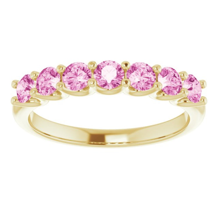 14K Yellow Natural Pink Sapphire Anniversary Band