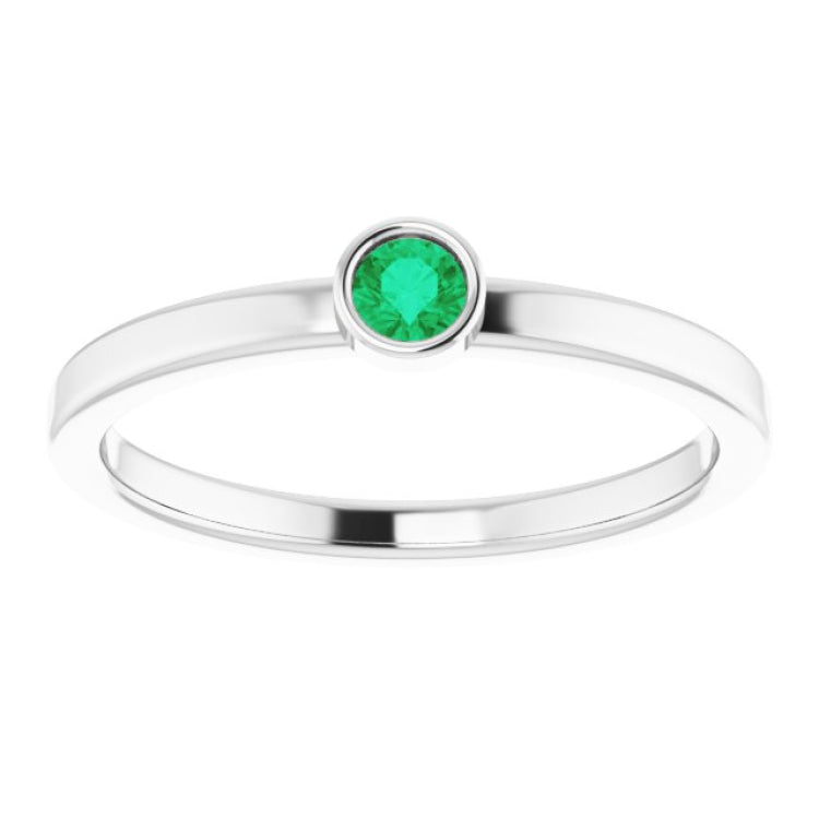14K White 3 mm Lab-Grown Emerald Ring