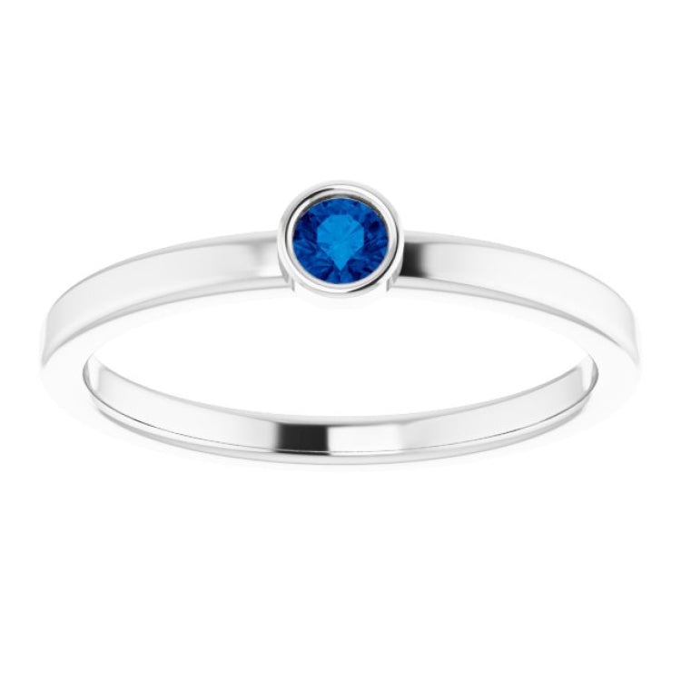 14K White 3 mm Natural Blue Sapphire Ring